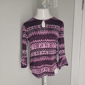 Christine Gerard Women's Shirt Blouse ~ Sz PM ~ Purple & White ~ Long Sleeve